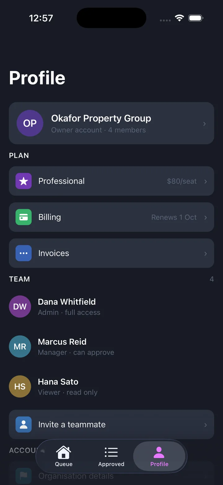 AI drafts & approvals — Profile