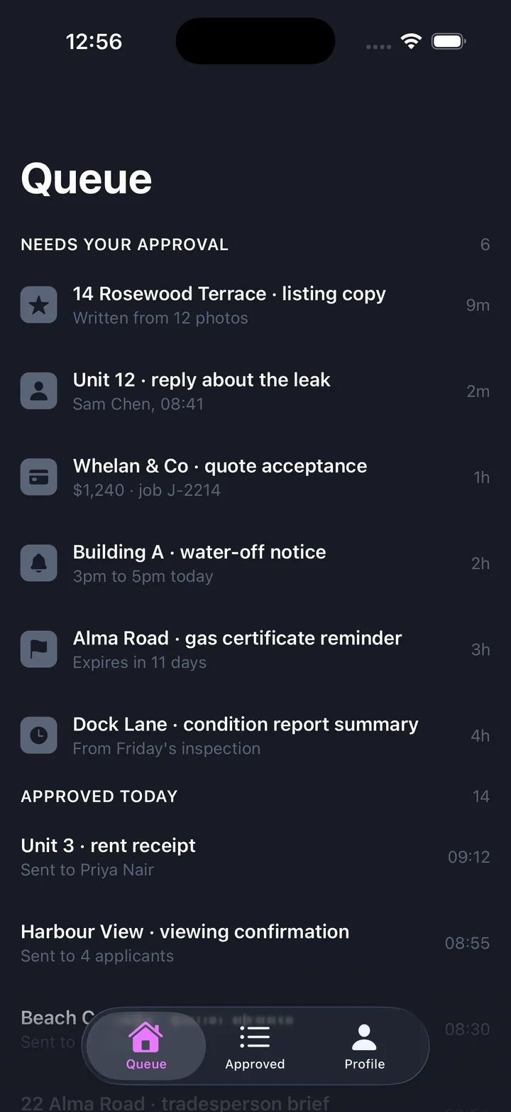 AI drafts & approvals — Queue