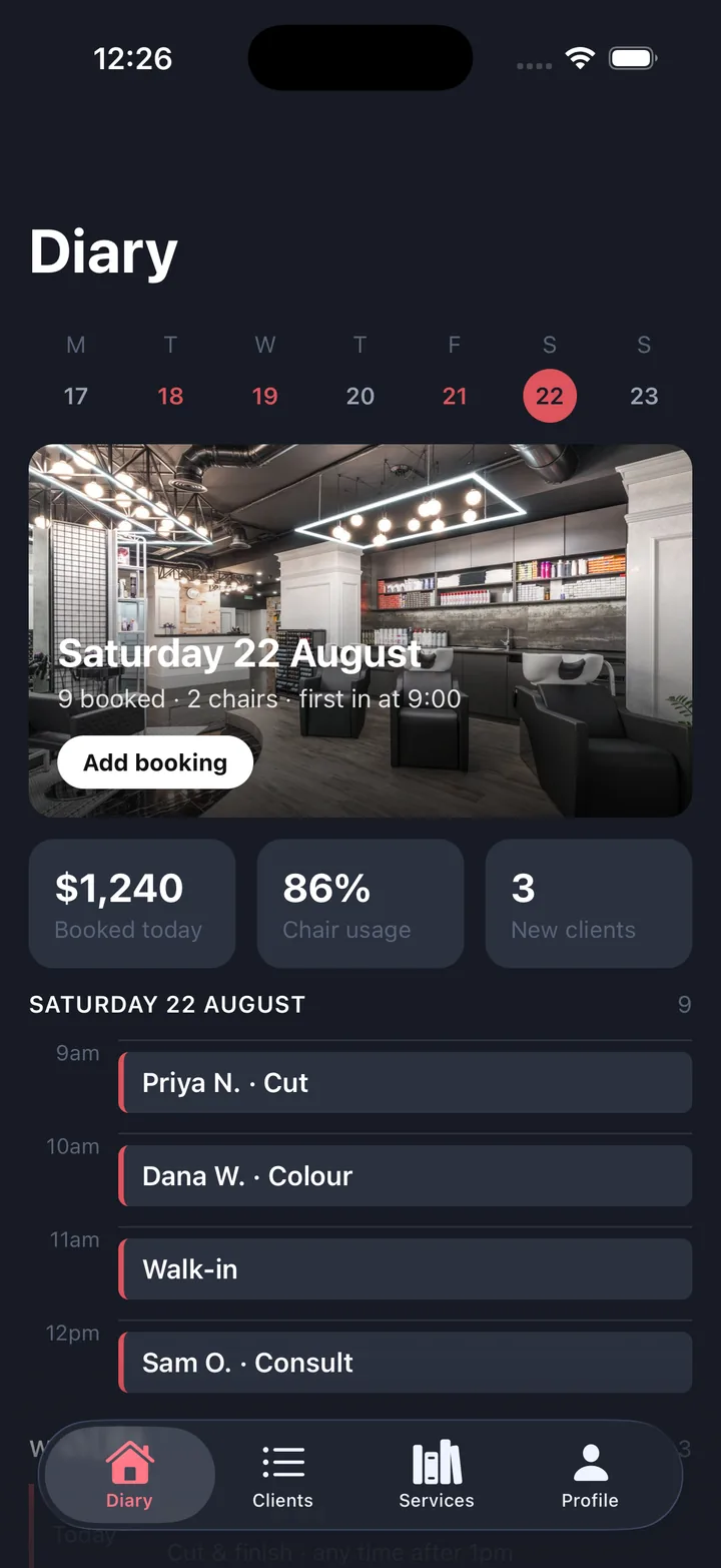 Bookings & appointments — Diary