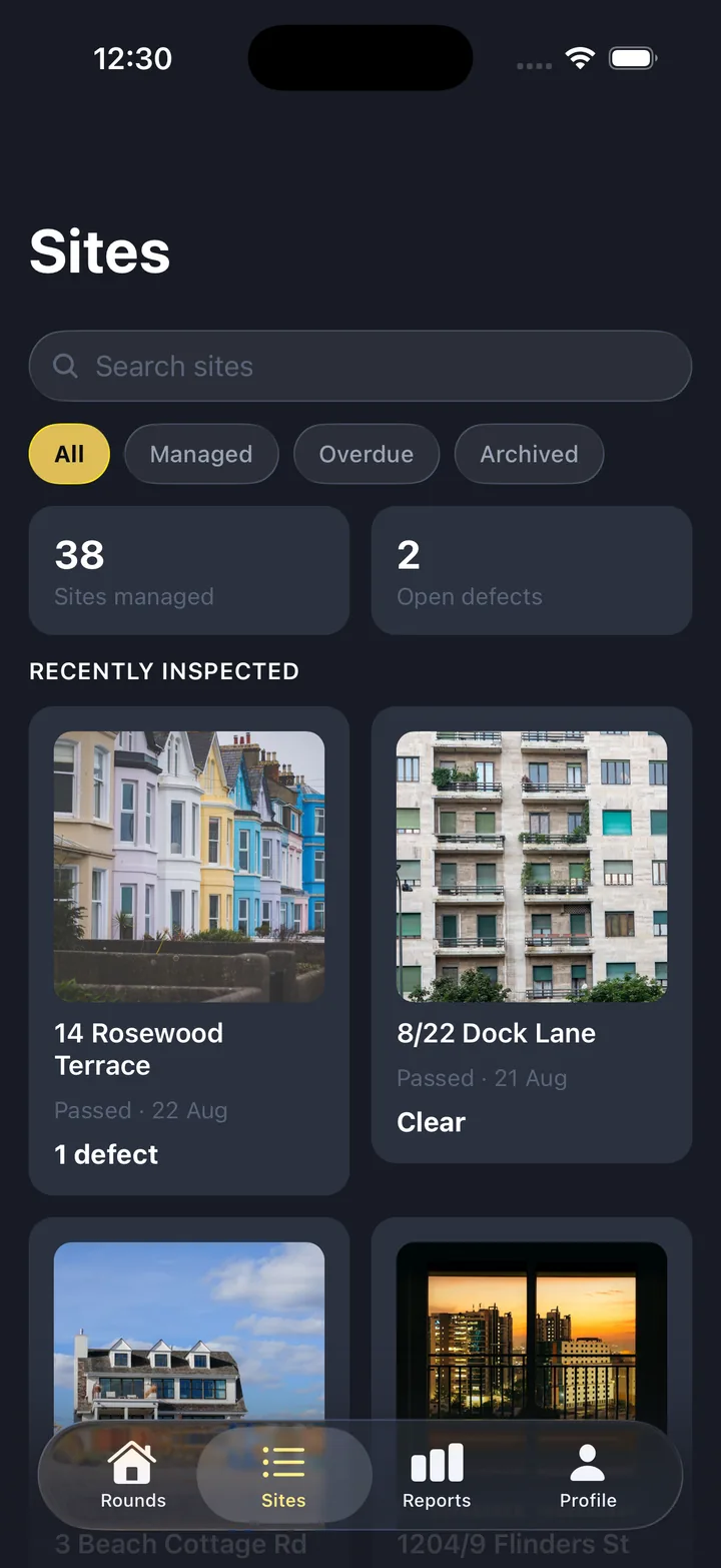 Inspections & checklists — Sites