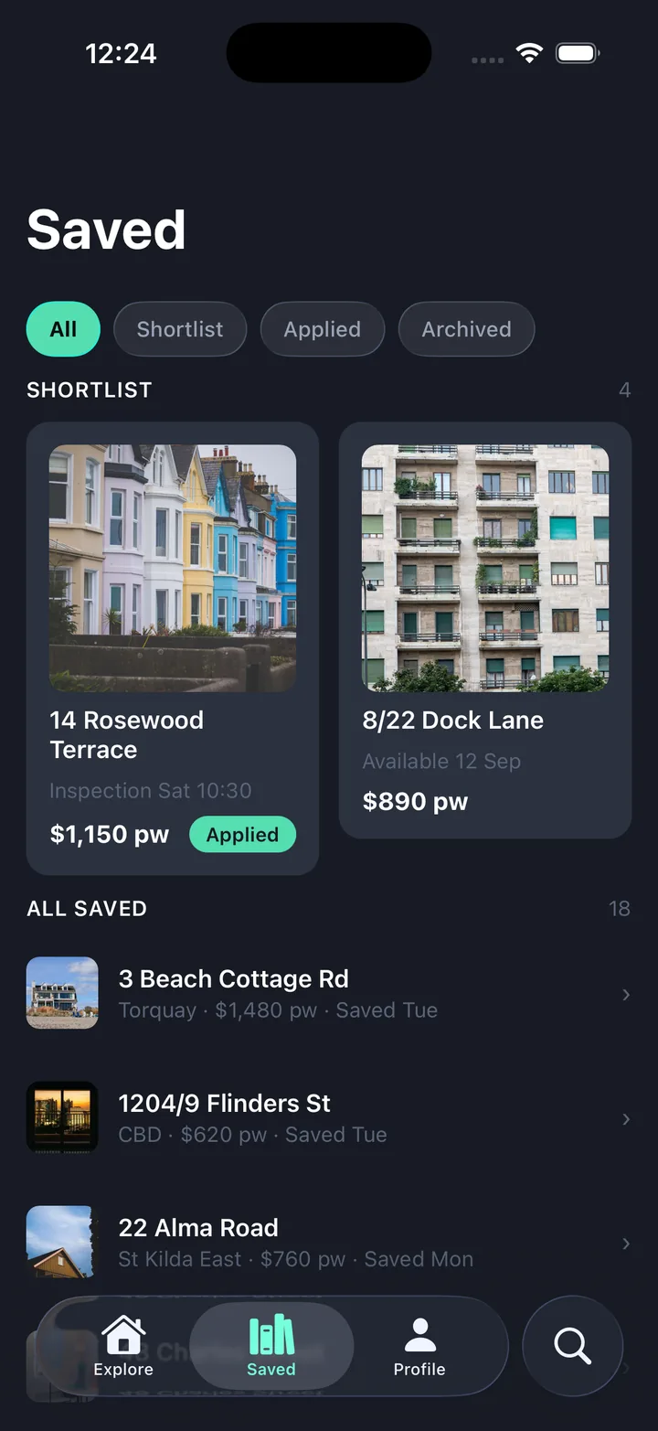 Listings & stays — Saved