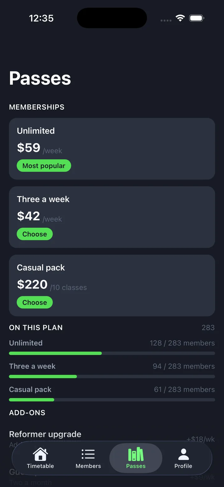 Members & classes — Passes