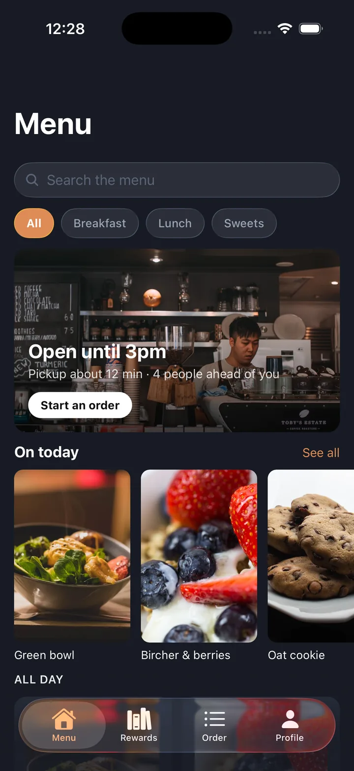 Orders & menu — Menu