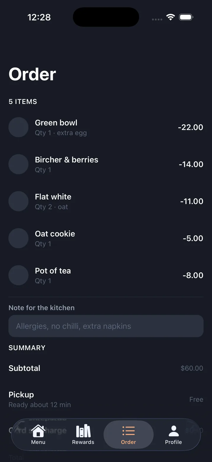 Orders & menu — Order