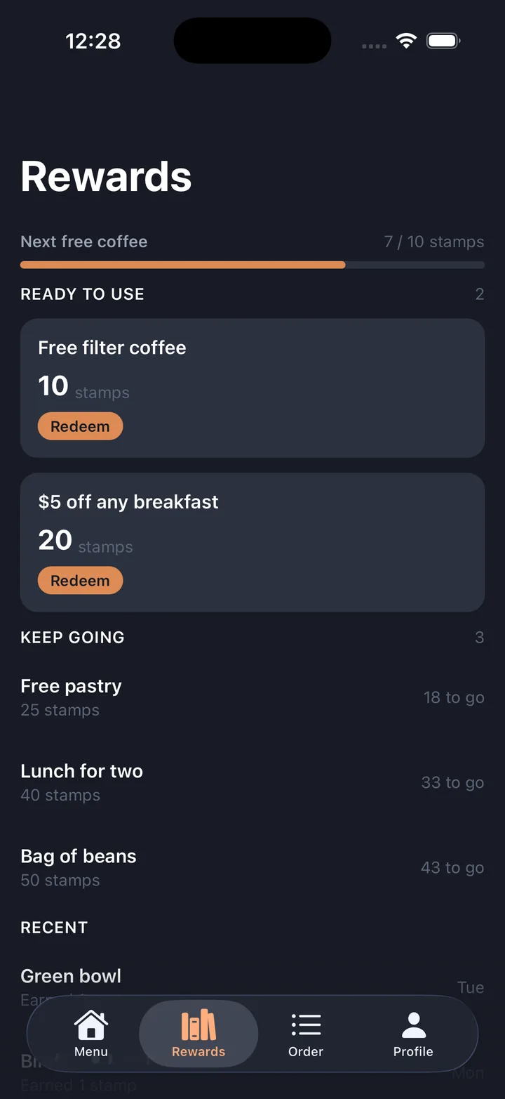 Orders & menu — Rewards